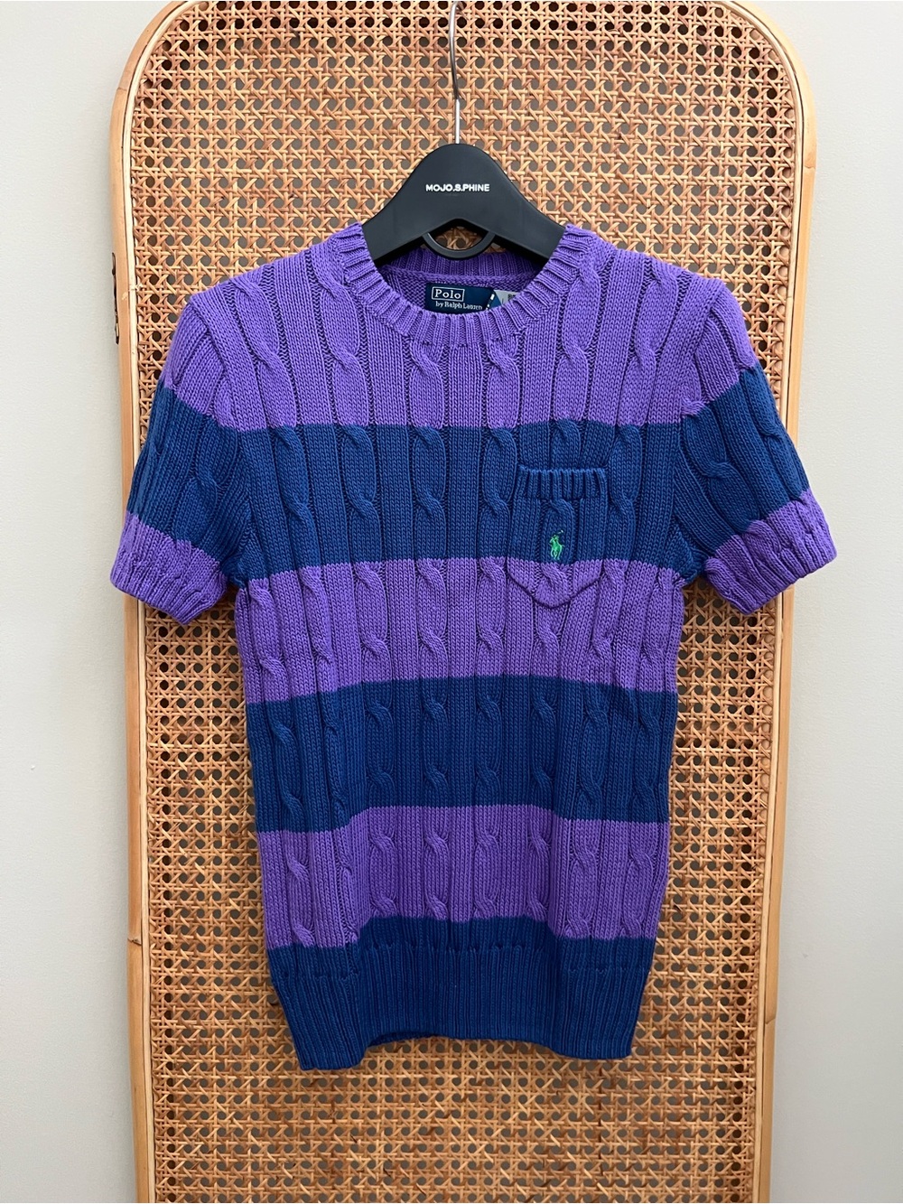 Polo Ralph Lauren Women Cable-Knit Cotton Short-Sleeve Striped Sweater - NWT